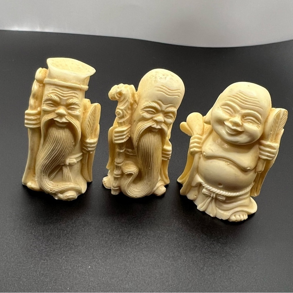 Chinese Miniature Resin Figures 3 Wisemen Fu Lu Shou Wealth~Happiness~Longevity